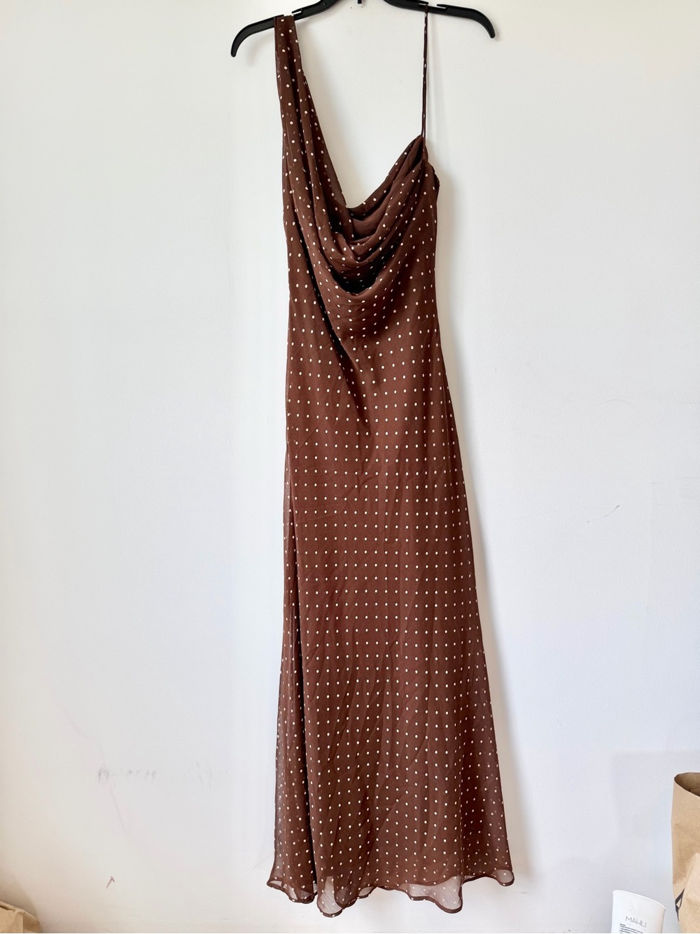 Zara Brown Polka Dot Cowl Neck Maxi Dress - Picture 6 of 8